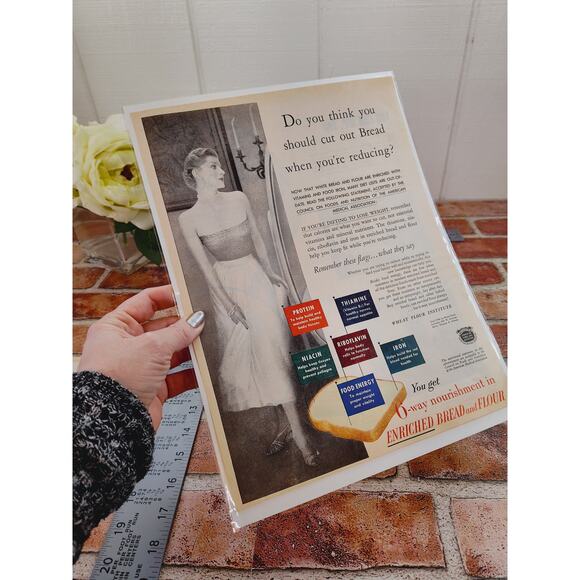 1950 Wheat Flour Institute Bread Elegant Woman - Diet Advice - Vtg Print Ad - Picture 3 of 6